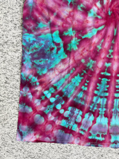 MHD Pink Purple Teal Spiral Ice Dye Tie Dye Short Sleeve Shirt 100% Cotton Size Medium