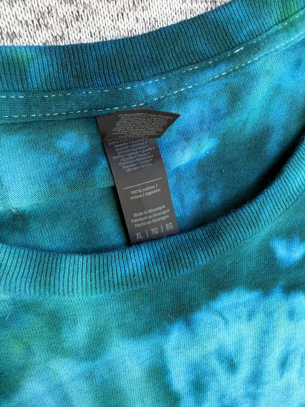 MHD Dark Green Navy Blue Light Green Spiral Ice Dye Tie Dye Short Sleeve Shirt 100% Cotton Size XL