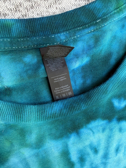MHD Dark Green Navy Blue Light Green Spiral Ice Dye Tie Dye Short Sleeve Shirt 100% Cotton Size XL