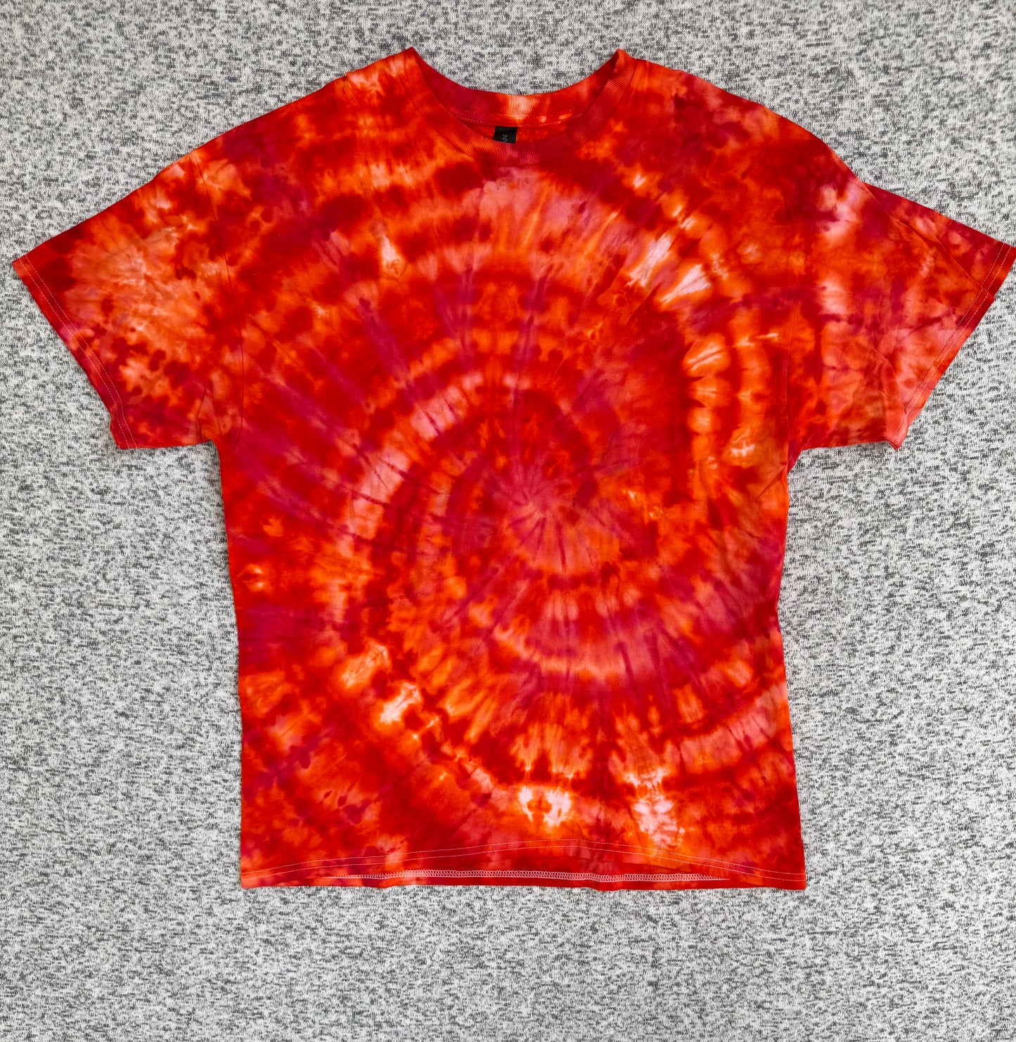 MHD Red Dark Orange Light Orange Spiral Ice Dye Tie Dye Short Sleeve Shirt 100% Cotton Size XL