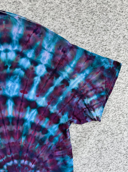 MHD Dark Purple Dark Blue Teal Spiral Ice Dye Tie Dye Short Sleeve Shirt 100% Cotton Size XXL