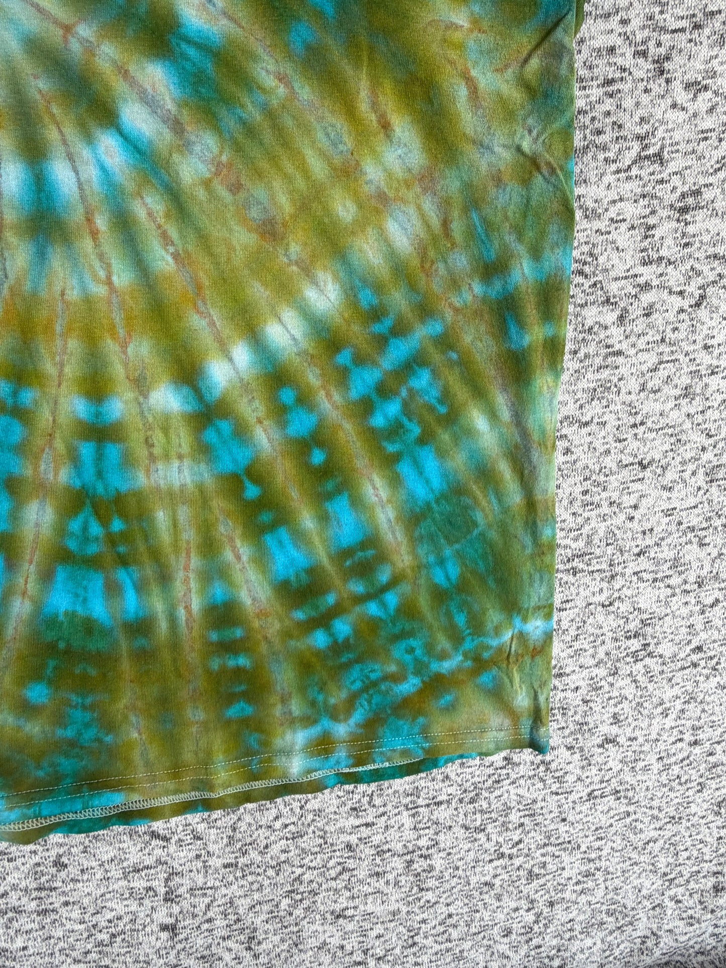 MHD Olive Green Light Brown Teal Spiral Ice Dye Tie Dye Short Sleeve Shirt 100% Cotton Size XXL