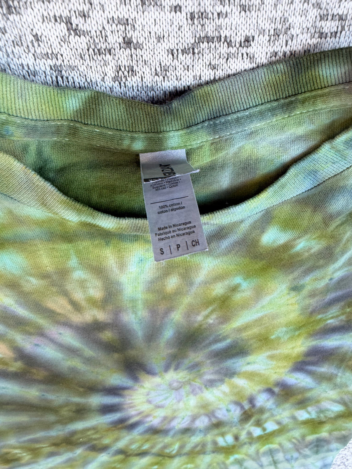 MHD Olive Green Grey Black Spiral Ice Dye Tie Dye Short Sleeve Shirt 100% Cotton Size Small
