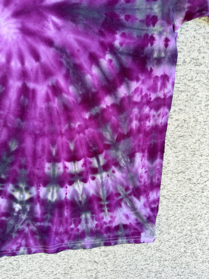 MHD Dark Purple Lavender Gray Black Spiral Ice Dye Tie Dye Short Sleeve Shirt 100% Cotton Size XL
