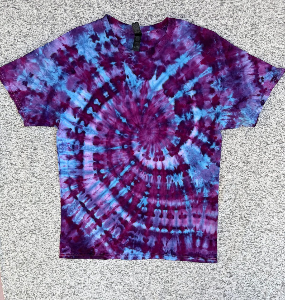 MHD Dark Purple Navy Blue Bright Blue Lavender Spiral Ice Dye Tie Dye Short Sleeve Shirt 100% Cotton Size Large
