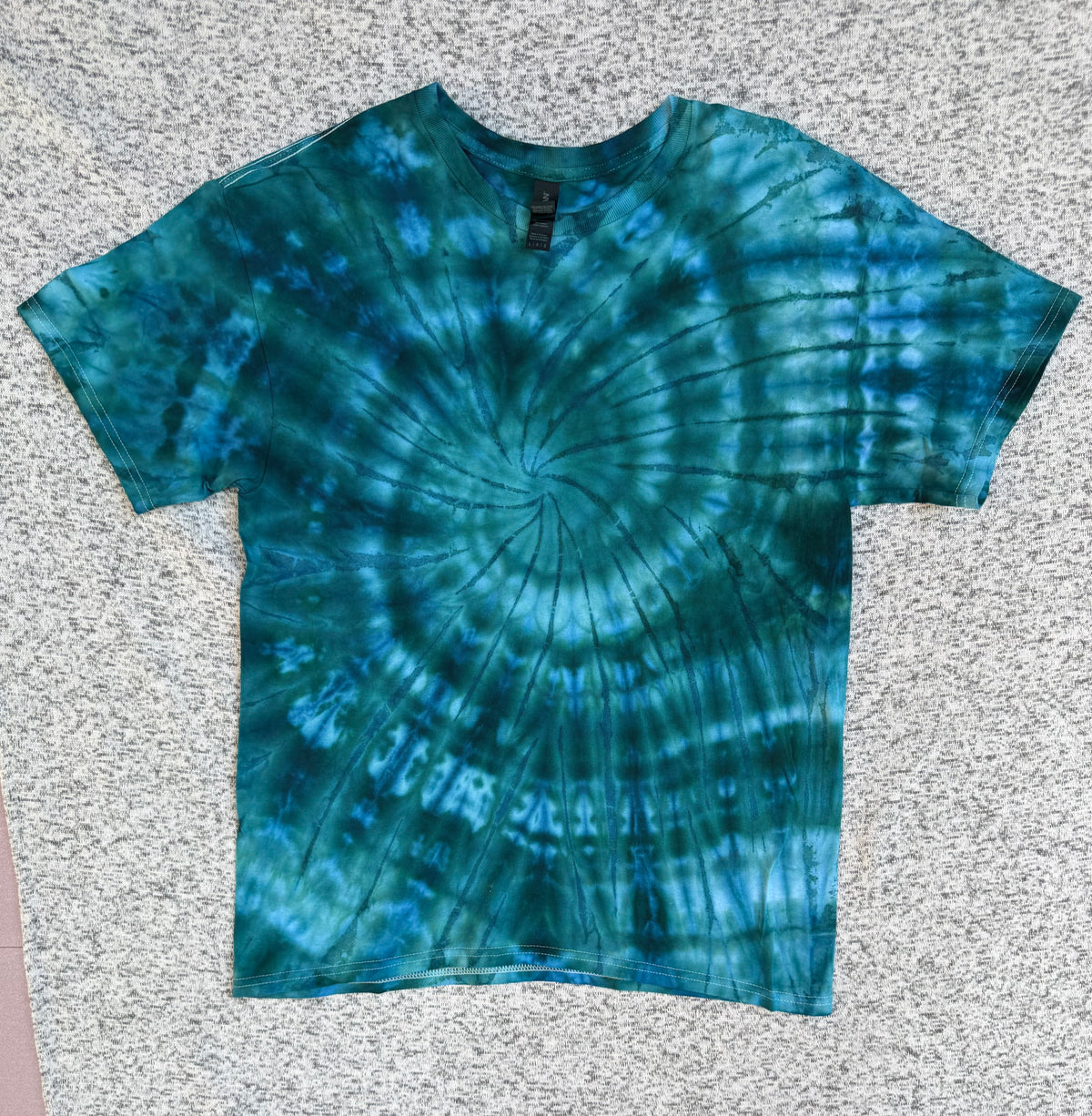 MHD Dark Green Navy Blue Spiral Ice Dye Tie Dye Short Sleeve Shirt 100% Cotton Size Large