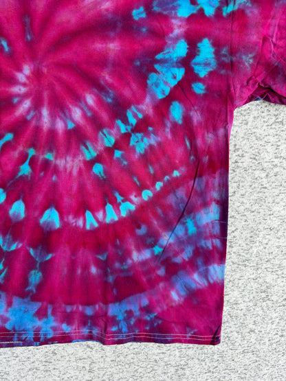 MHD Dark Pink Purple Bright Blue Teal Spiral Ice Dye Tie Dye Short Sleeve Shirt 100% Cotton Size XXL