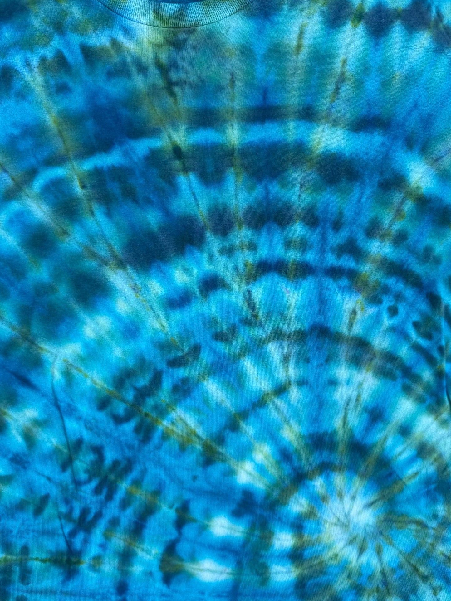 MHD Dark Blue Dark Green Bright Blue Light Green Spiral Ice Dye Tie Dye Short Sleeve Shirt 100% Cotton Size XXL