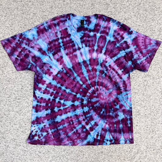MHD Dark Purple Bright Blue Lavender Spiral Ice Dye Tie Dye Short Sleeve Shirt 100% Cotton Size XXL