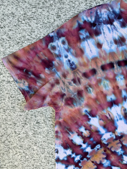 MHD Dusty Rose Purple Navy Bliue White Spiral Ice Dye Tie Dye Short Sleeve Shirt 100% Cotton Size Large