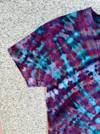MHD Dark Purple Navy Blue Teal Lavender Spiral Ice Dye Tie Dye Short Sleeve Shirt 100% Cotton Size Large