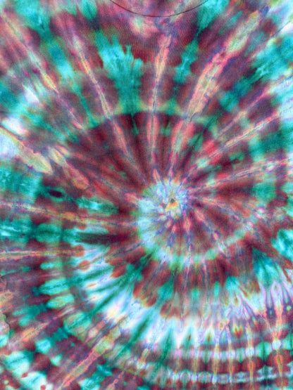 MHD Dark Purple Navy Blue Green Teal Spiral Ice Dye Tie Dye Short Sleeve Shirt 100% Cotton Size XL