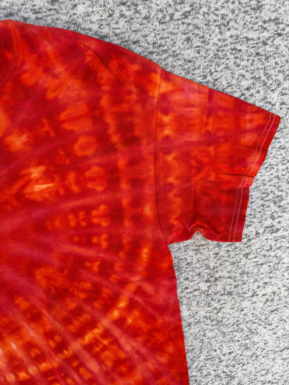 MHD Orange Red Spiral Ice Dye Tie Dye Short Sleeve Shirt 100% Cotton Size Large