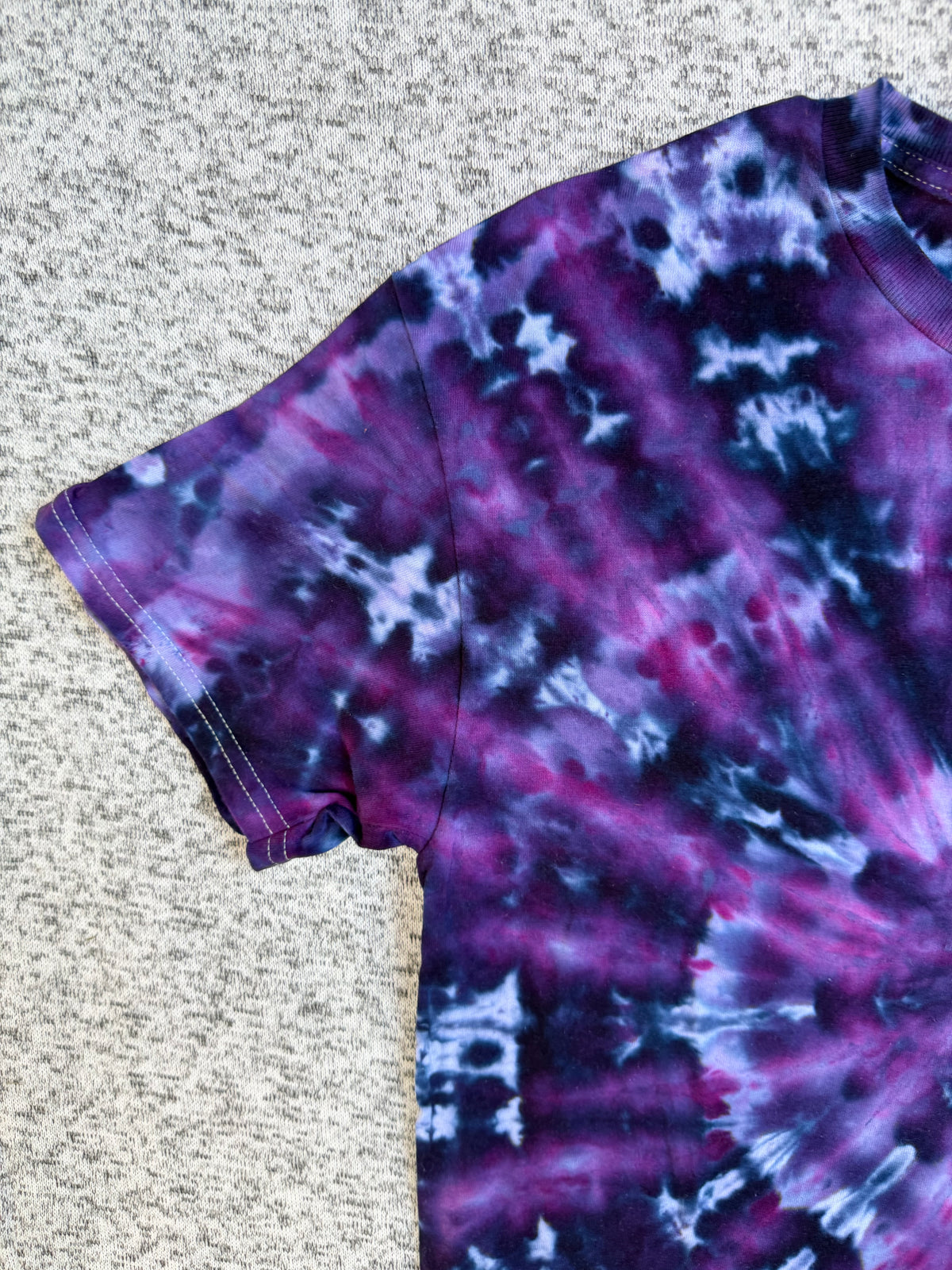 MHD Dark Purple Navy Blue Spiral Ice Dye Tie Dye Short Sleeve Shirt 100% Cotton Size Medium