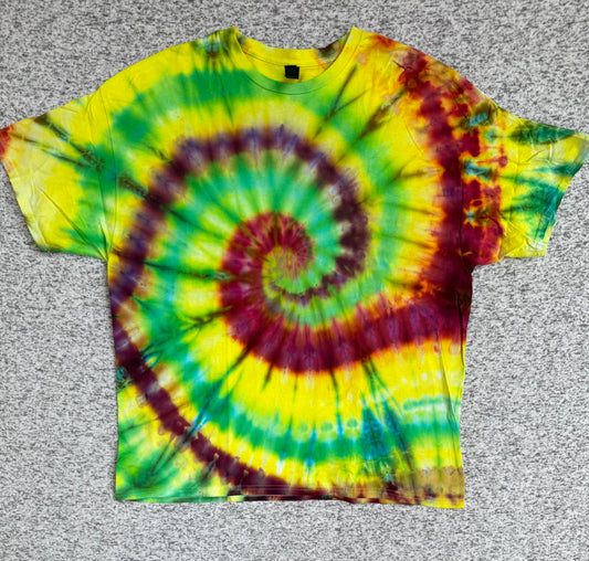 MHD Lime Green Yellow Orange Red Purple Spiral Ice Dye Tie Dye Short Sleeve Shirt 100% Cotton Size XXL