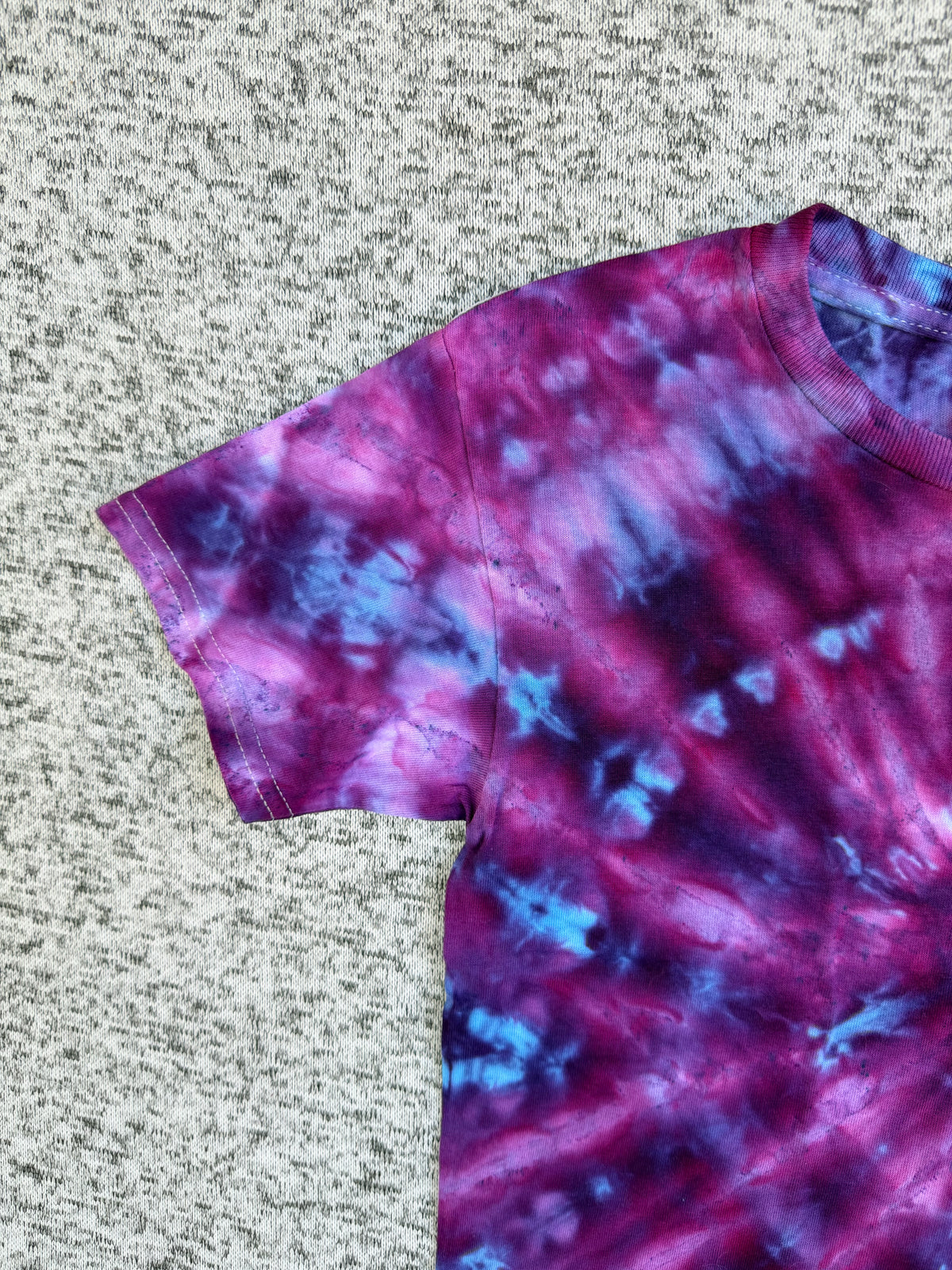 MHD Kids Dark Purple Pink Blue Spiral Ice Dye Tie Dye Short Sleeve Shirt 100% Cotton Size XS