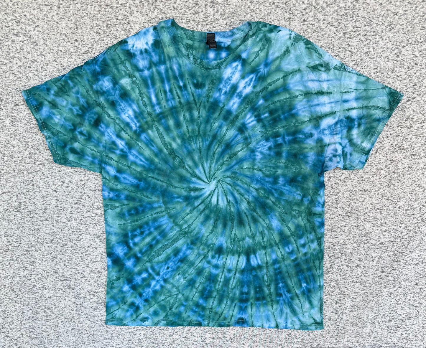 MHD Navy Blue Dark Green Light Green Spiral Ice Dye Tie Dye Short Sleeve Shirt 100% Cotton Size XXL