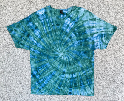 MHD Navy Blue Dark Green Light Green Spiral Ice Dye Tie Dye Short Sleeve Shirt 100% Cotton Size XXL