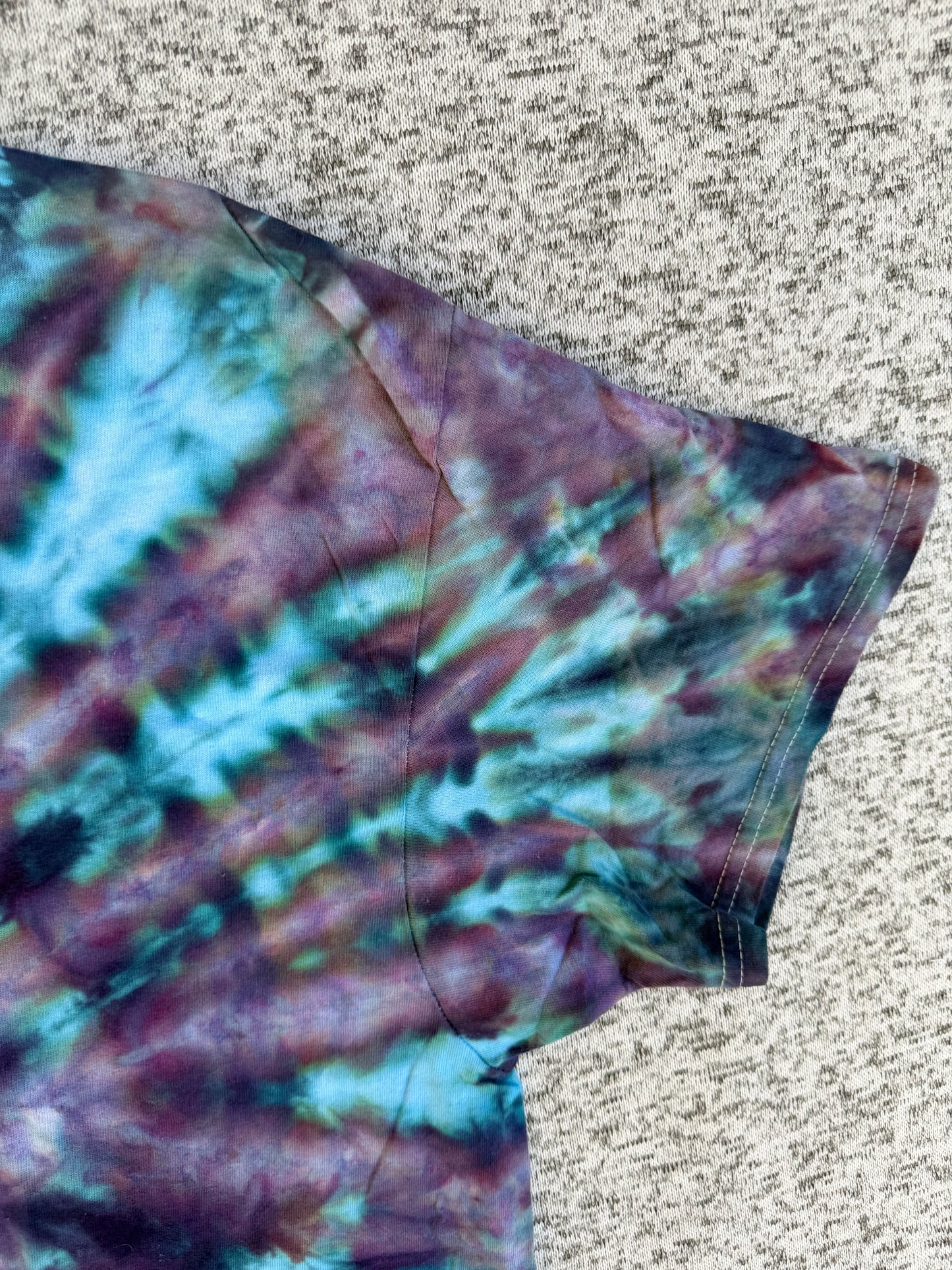 MHD Purple Dusty Rose Dark Blue Teal Spiral Ice Dye Tie Dye Short Sleeve Shirt 100% Cotton Size XL