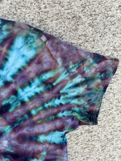 MHD Purple Dusty Rose Dark Blue Teal Spiral Ice Dye Tie Dye Short Sleeve Shirt 100% Cotton Size XL