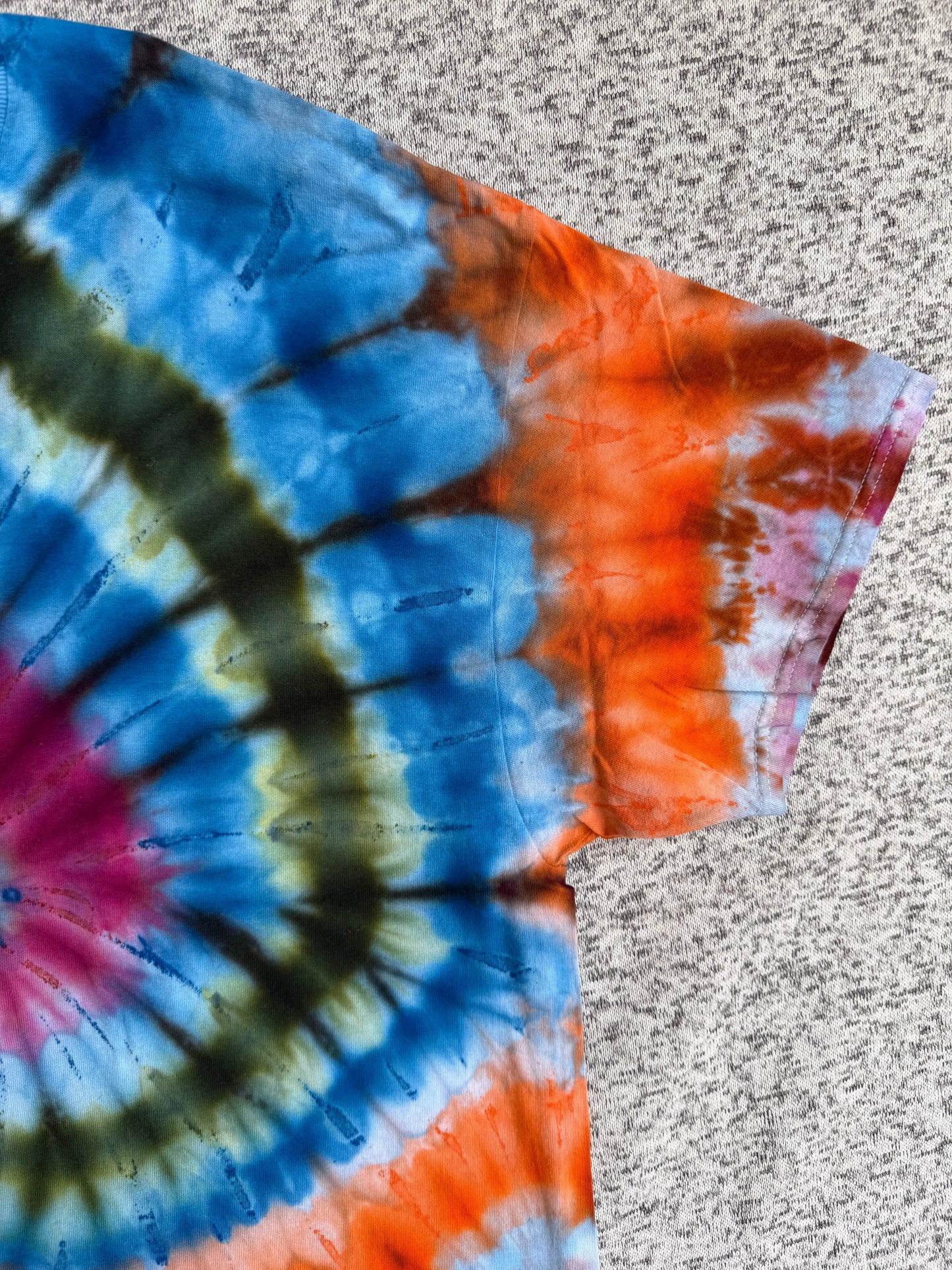 MHD Blue Red Green Orange Spiral Ice Dye Tie Dye Short Sleeve Shirt 100% Cotton Size XXL