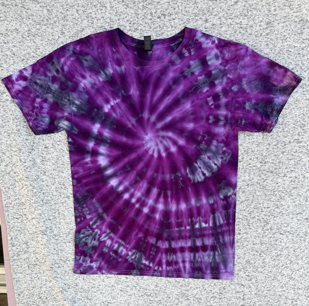 MHD Dark Purple Lavender Gray Spiral Ice Dye Tie Dye Short Sleeve Shirt 100% Cotton Size Large