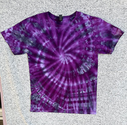 MHD Dark Purple Lavender Gray Spiral Ice Dye Tie Dye Short Sleeve Shirt 100% Cotton Size Large