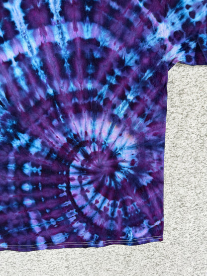 MHD Dark Puple Navy Blue Lavendar Light Blue Spiral Ice Dye Tie Dye Short Sleeve Shirt 100% Cotton Size XXL