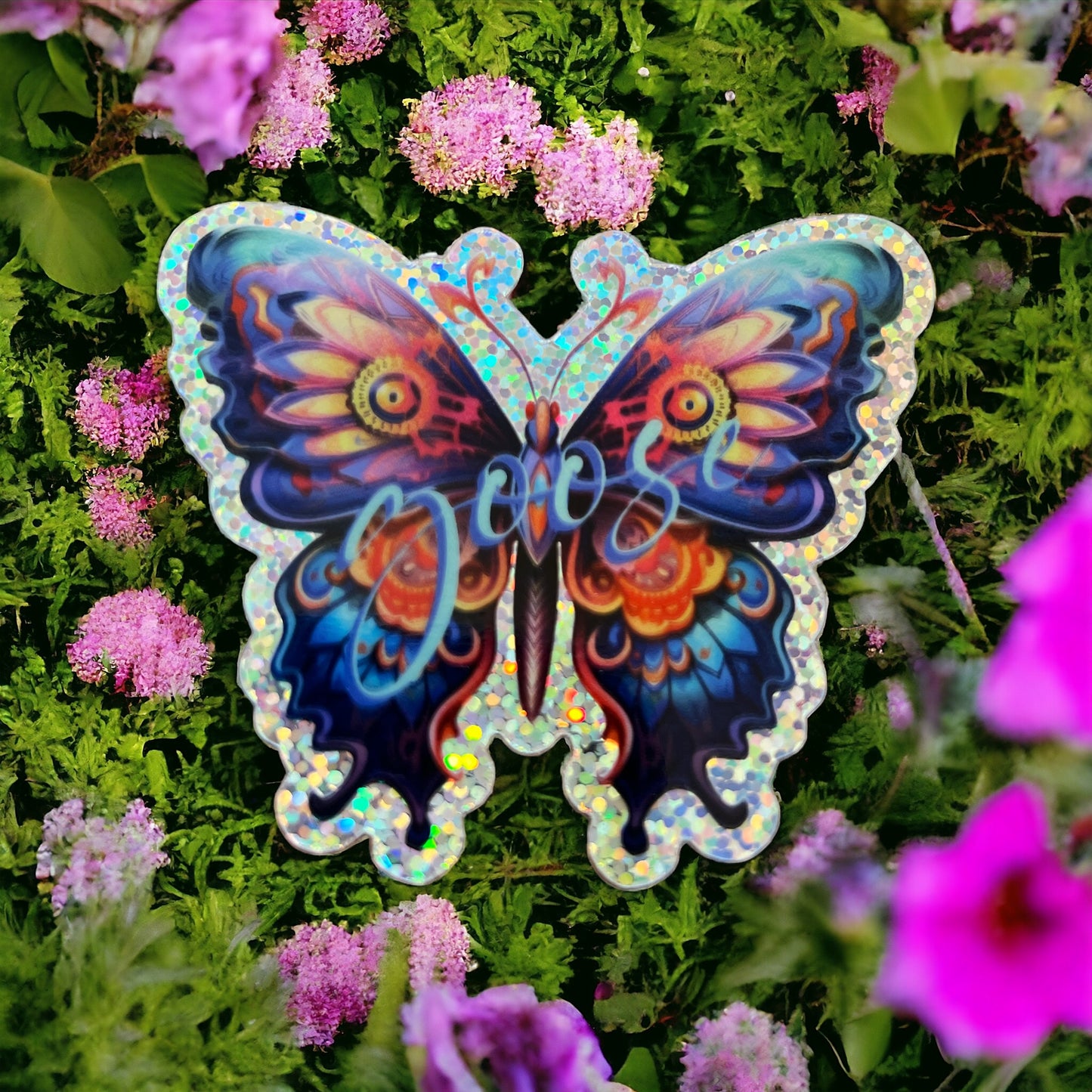 Goose Blue Red Pink Yellow GLITTER Butterfly Vinyl Sticker Slap Glossy Finish