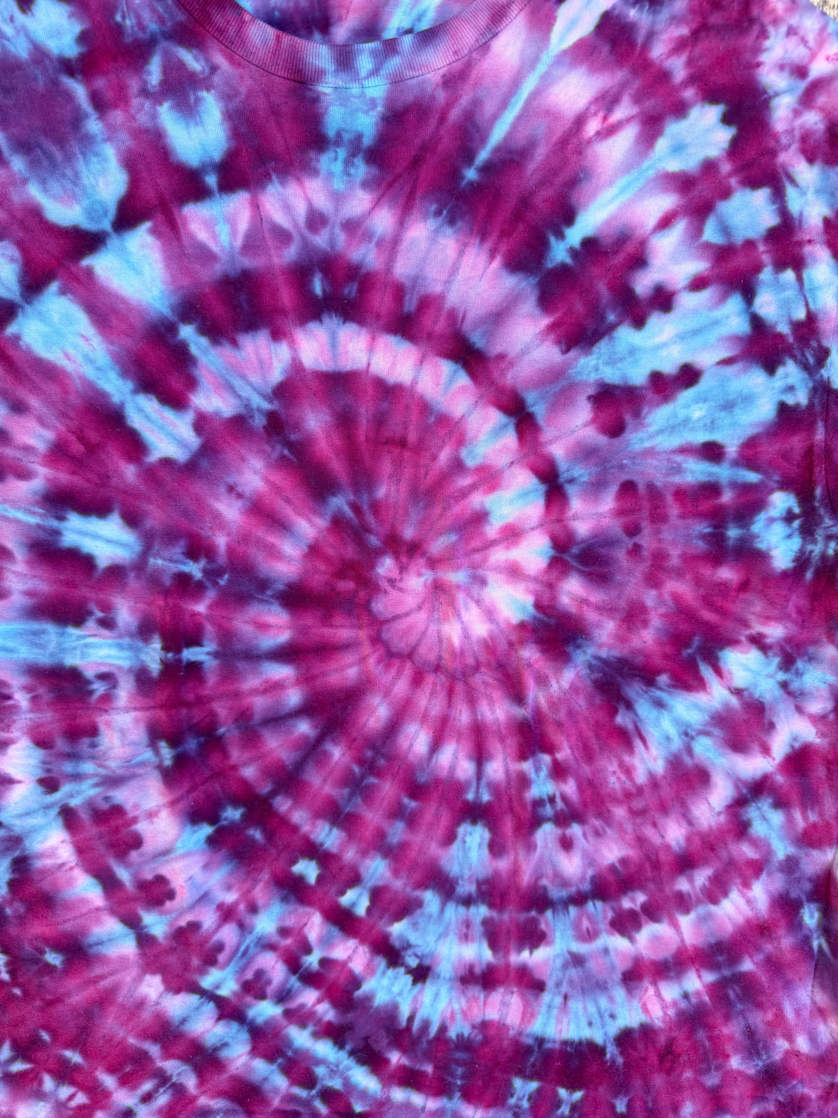 MHD Dark Purple Lavender Light Blue Spiral Ice Dye Tie Dye Short Sleeve Shirt 100% Cotton Size XL