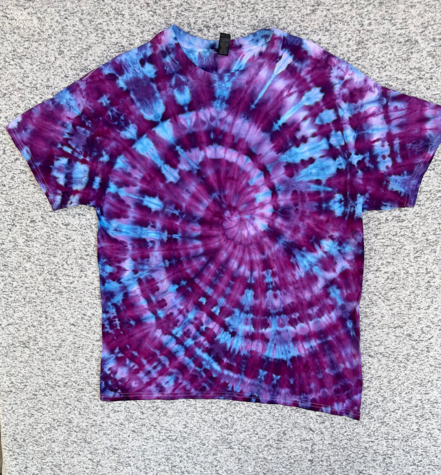 MHD Dark Purple Lavender Light Blue Spiral Ice Dye Tie Dye Short Sleeve Shirt 100% Cotton Size XL