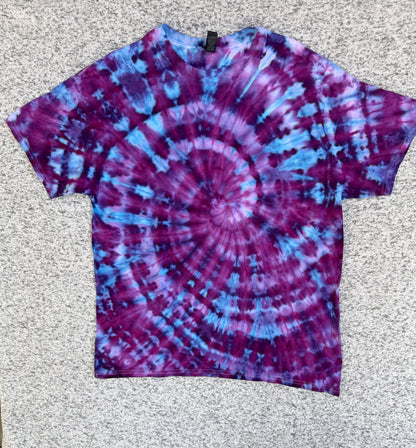 MHD Dark Purple Lavender Light Blue Spiral Ice Dye Tie Dye Short Sleeve Shirt 100% Cotton Size XL