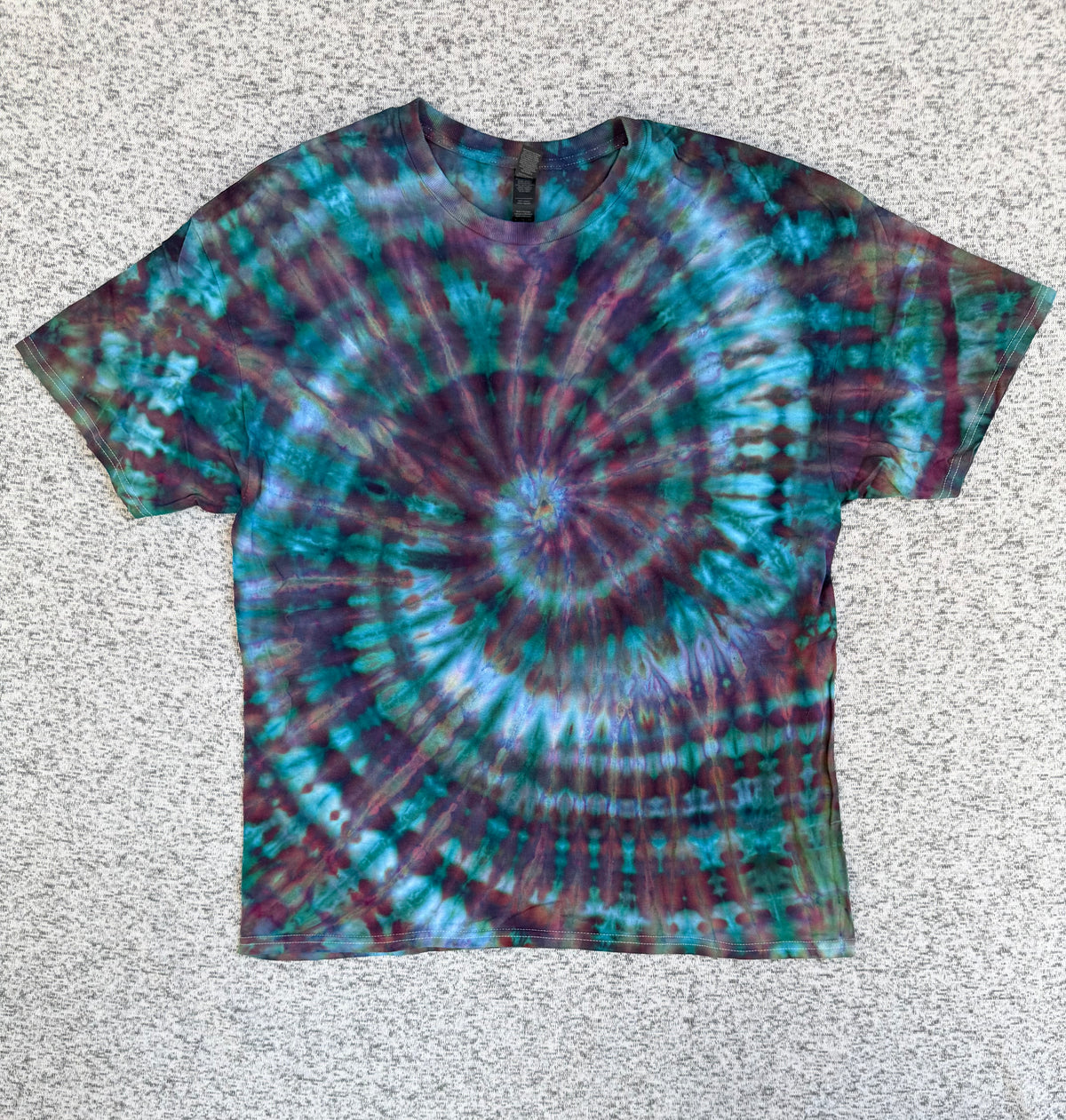 MHD Dark Purple Navy Blue Bright Blue Pink Spiral Ice Dye Tie Dye Short Sleeve Shirt 100% Cotton Size XL