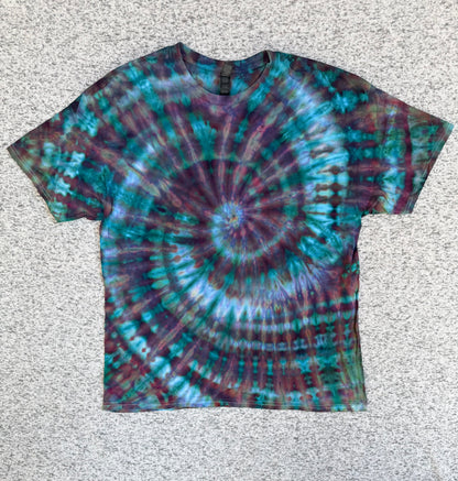 MHD Dark Purple Navy Blue Bright Blue Pink Spiral Ice Dye Tie Dye Short Sleeve Shirt 100% Cotton Size XL