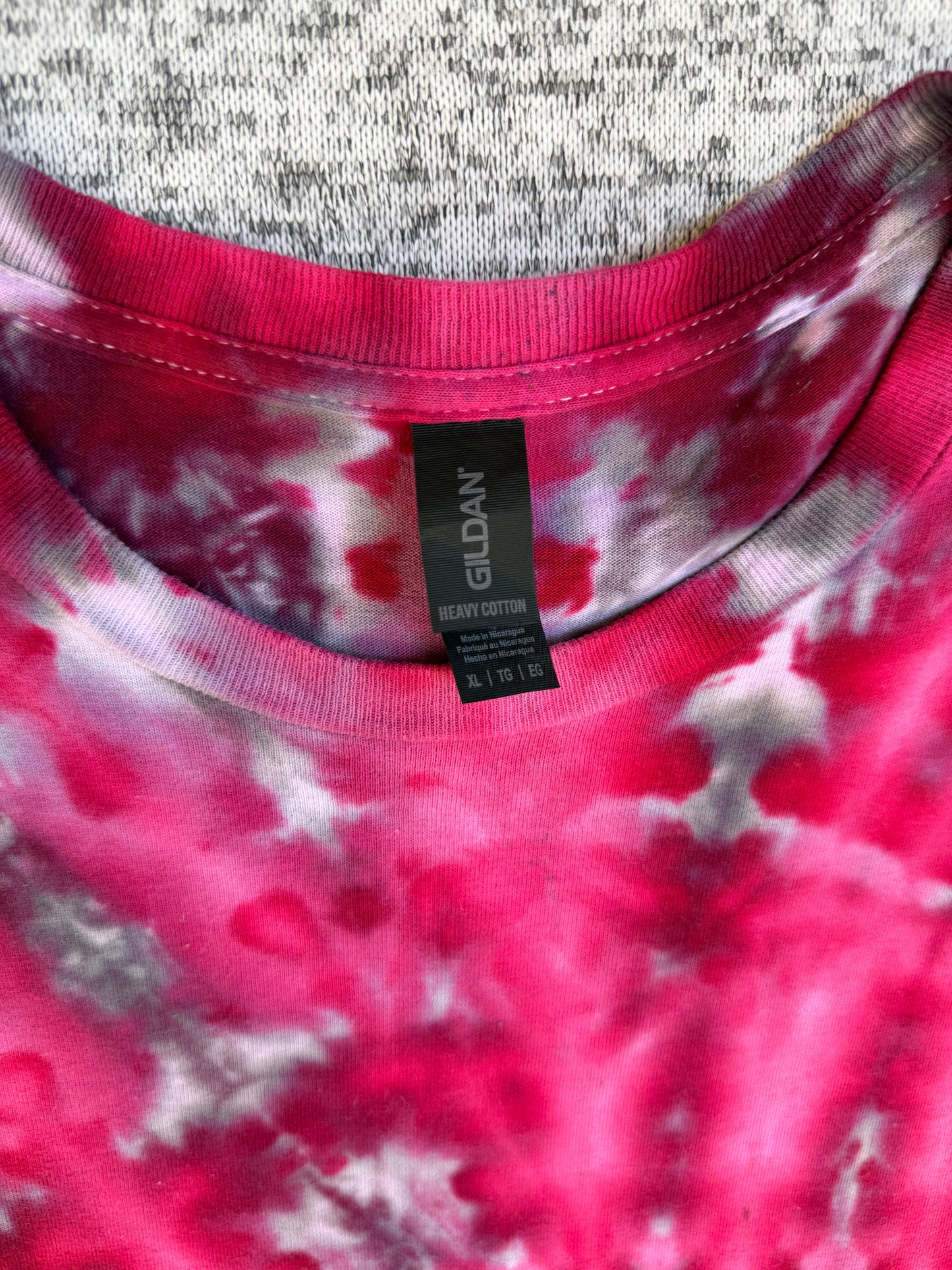 MHD Dark Pink Bright Pink Gray White Spiral Ice Dye Tie Dye Short Sleeve Shirt 100% Cotton Size XL