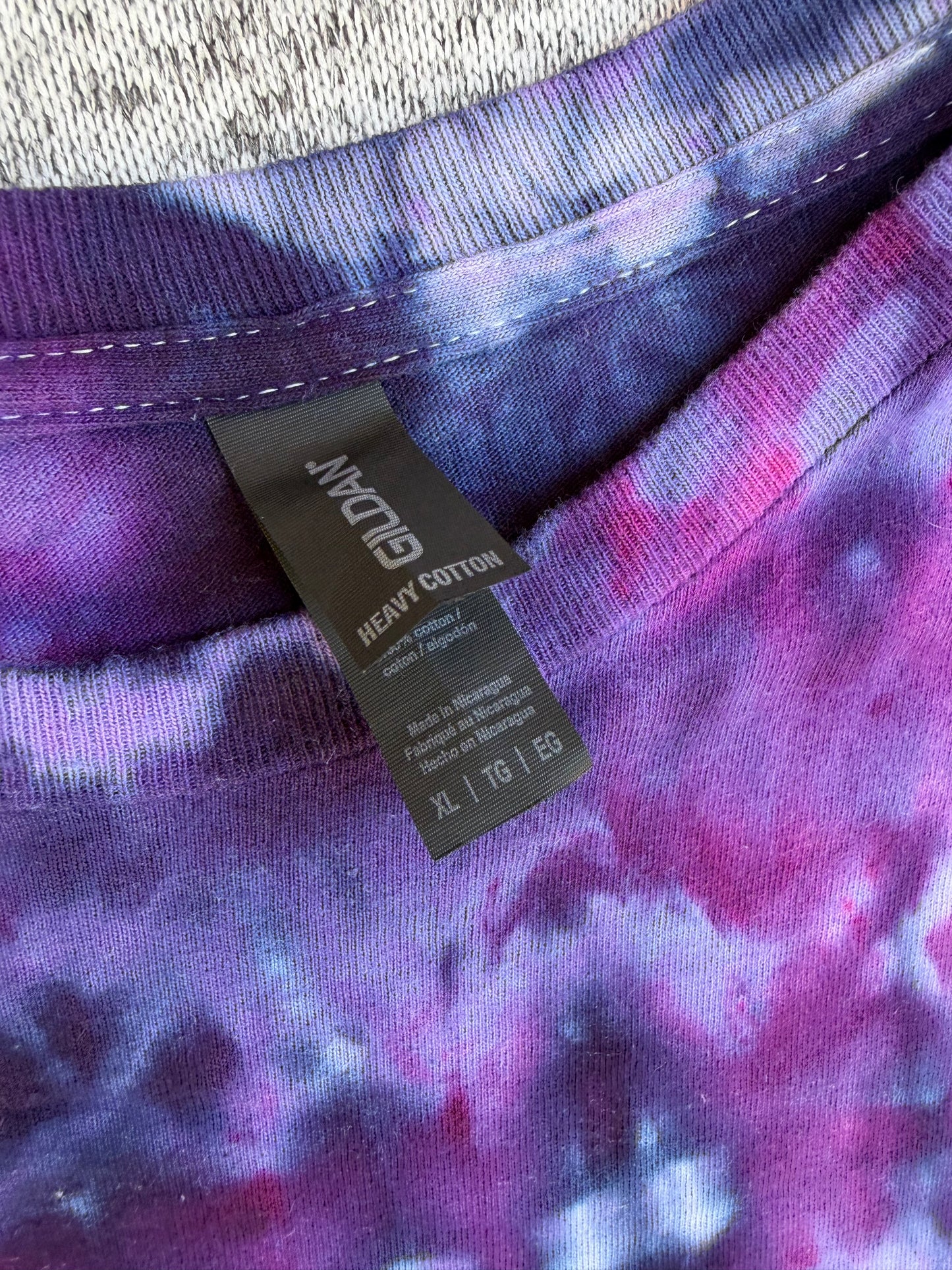MHD Dark Purple Navy Blue Lavender Spiral Ice Dye Tie Dye Short Sleeve Shirt 100% Cotton Size XL