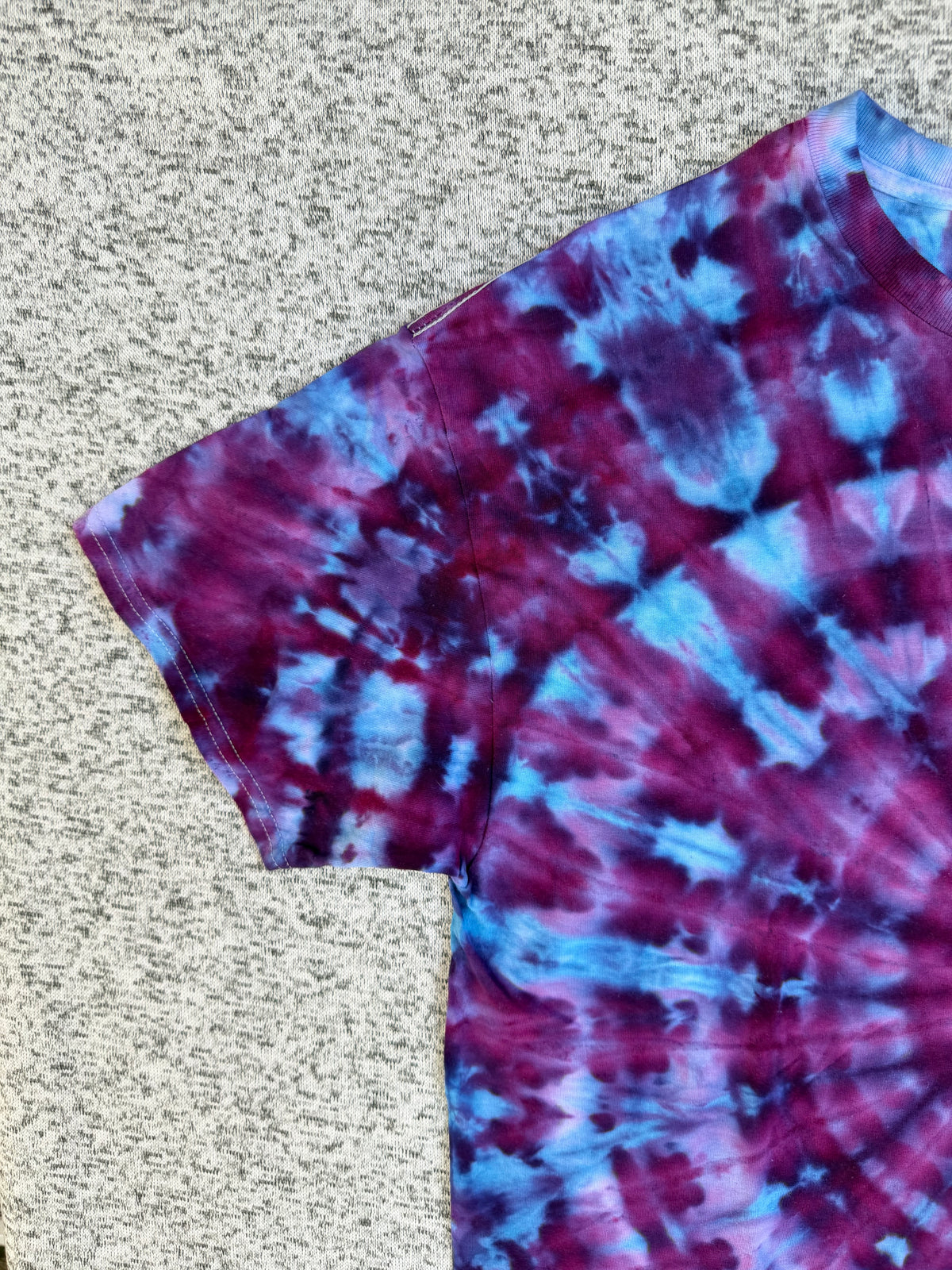 MHD Dark Purple Lavender Light Blue Spiral Ice Dye Tie Dye Short Sleeve Shirt 100% Cotton Size XL