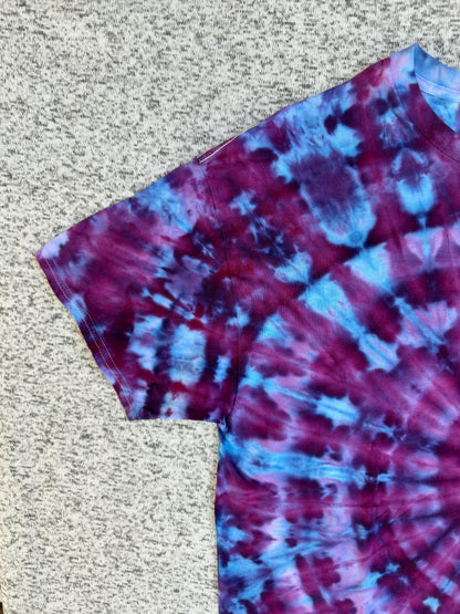 MHD Dark Purple Lavender Light Blue Spiral Ice Dye Tie Dye Short Sleeve Shirt 100% Cotton Size XL