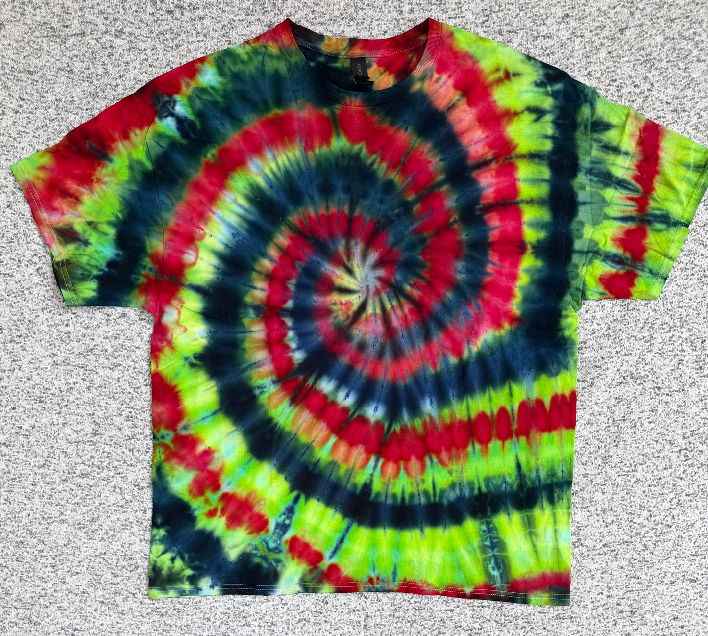 MHD Navy Blue Lime Green Red Yellow Spiral Ice Dye Tie Dye Short Sleeve Shirt 100% Cotton Size XXL