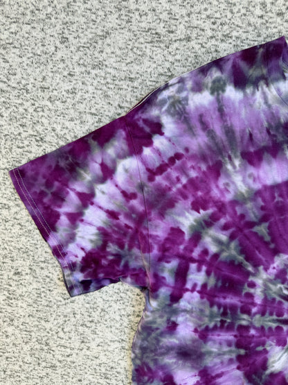 MHD Purple Lavender Gray Spiral Ice Dye Tie Dye Short Sleeve Shirt 100% Cotton Size XL