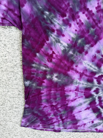 MHD Dark Purple Lavender Grey Black Spiral  Ice Dye Tie Dye Short Sleeve Shirt 100% Cotton Size XXL