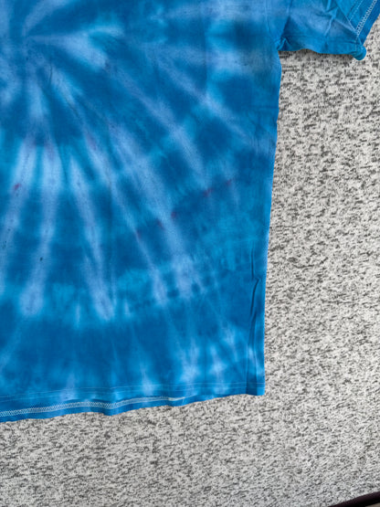 MHD Bright Blue Light Blue Spiral Ice Dye Tie Dye Short Sleeve Shirt 100% Cotton Size XL