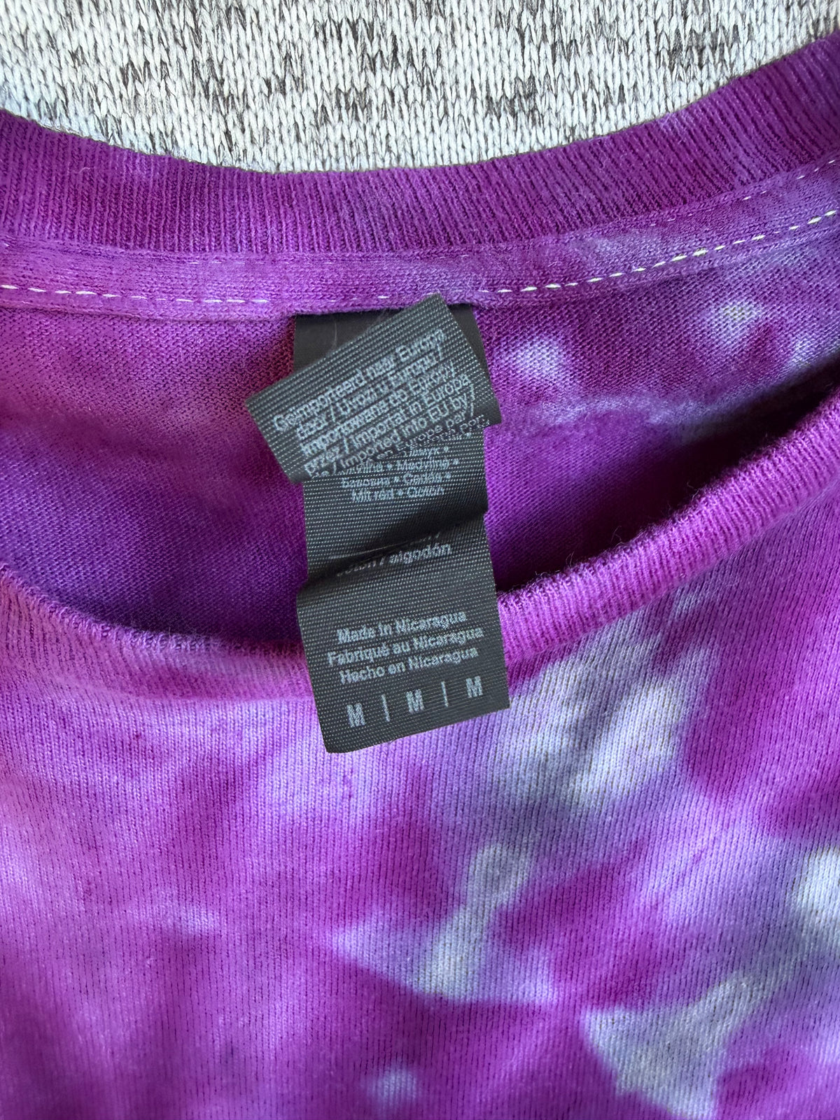 MHD Purple Lavender Grey Black Spiral Ice Dye Tie Dye Short Sleeve Shirt 100% Cotton Size Medium