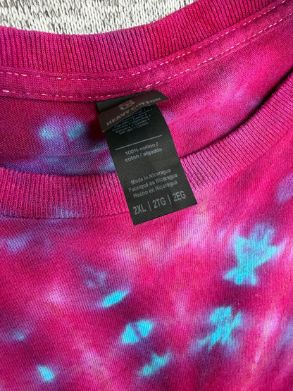 MHD Dark Pink Purple Bright Blue Teal Spiral Ice Dye Tie Dye Short Sleeve Shirt 100% Cotton Size XXL