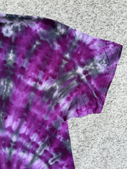 MHD Dark Purple Lavender Grey Black Spiral Ice Dye Tie Dye Short Sleeve Shirt 100% Cotton Size XXL