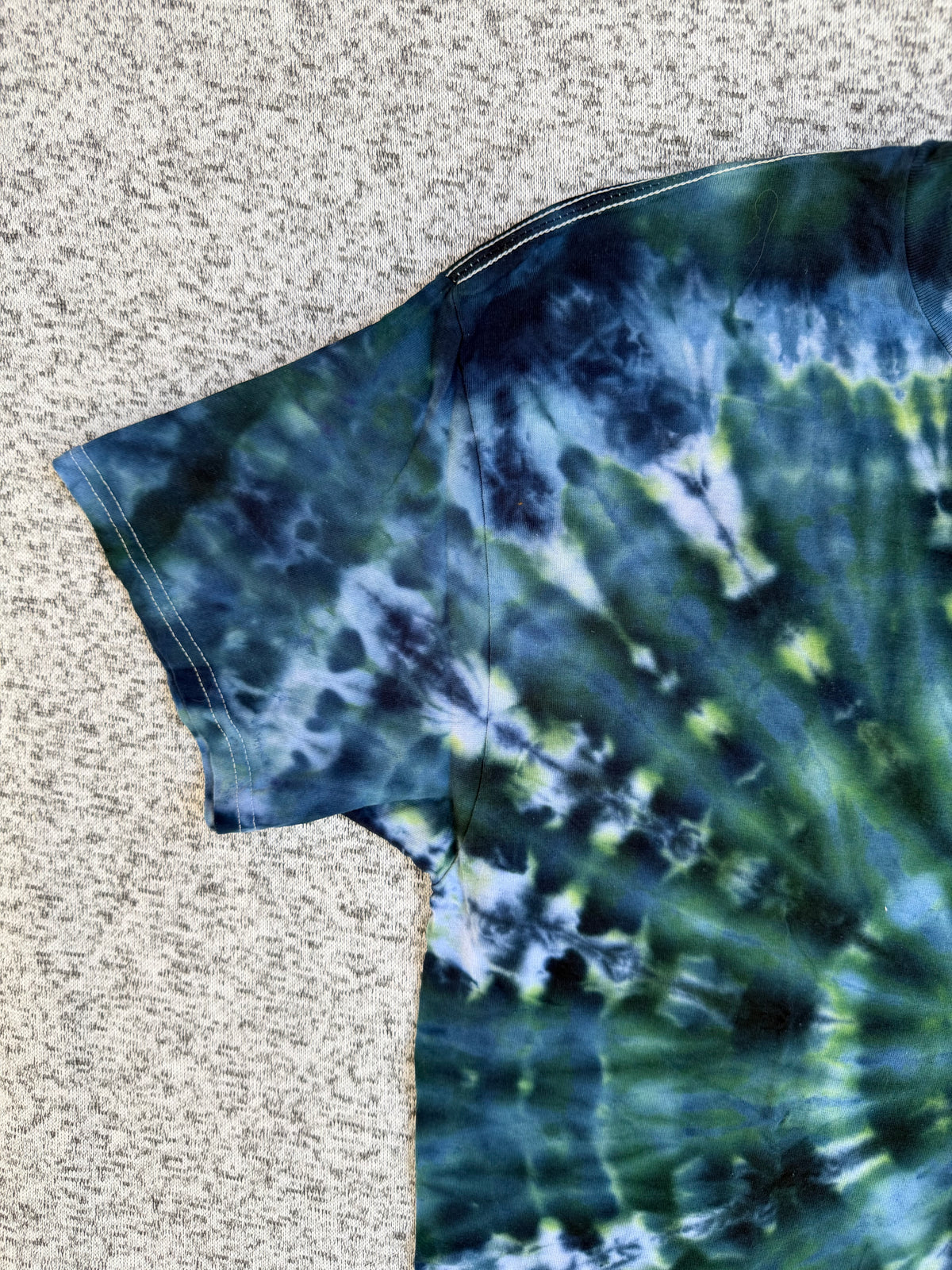 MHD Dark Green Navy Blue Light Green Spiral Ice Dye Tie Dye Short Sleeve Shirt 100% Cotton Size XL