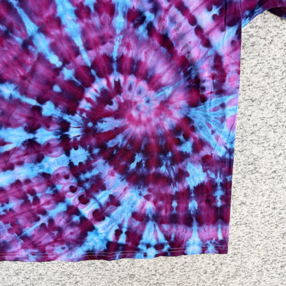 MHD Dark Purple Bright Blue Lavender Spiral Ice Dye Tie Dye Short Sleeve Shirt 100% Cotton Size XXL