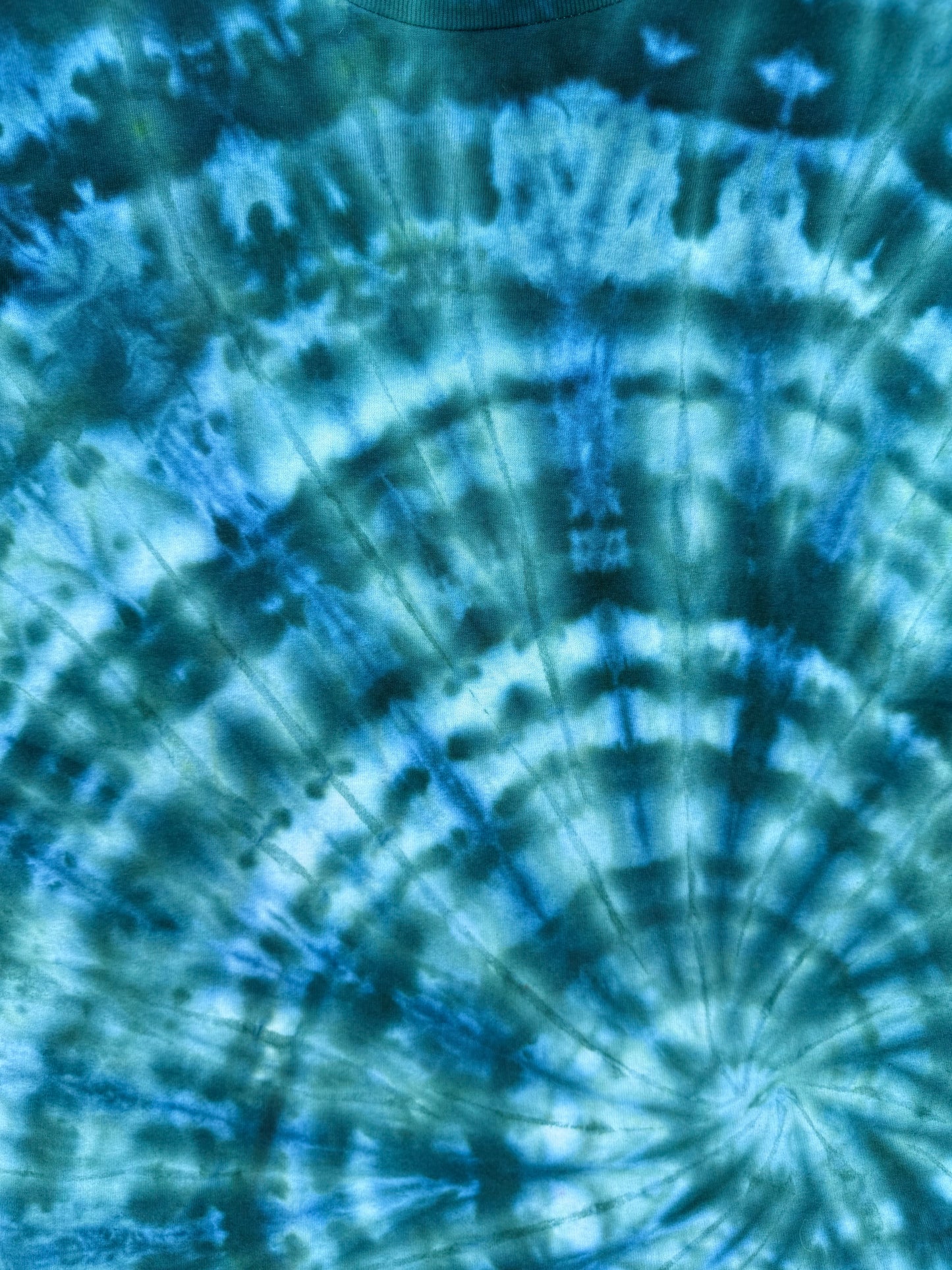MHD Dark Green Navy Blue Light Green Spiral Ice Dye Tie Dye Short Sleeve Shirt 100% Cotton Size XL