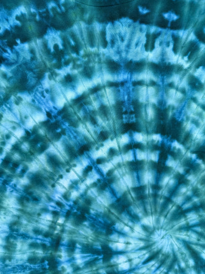 MHD Dark Green Navy Blue Light Green Spiral Ice Dye Tie Dye Short Sleeve Shirt 100% Cotton Size XL
