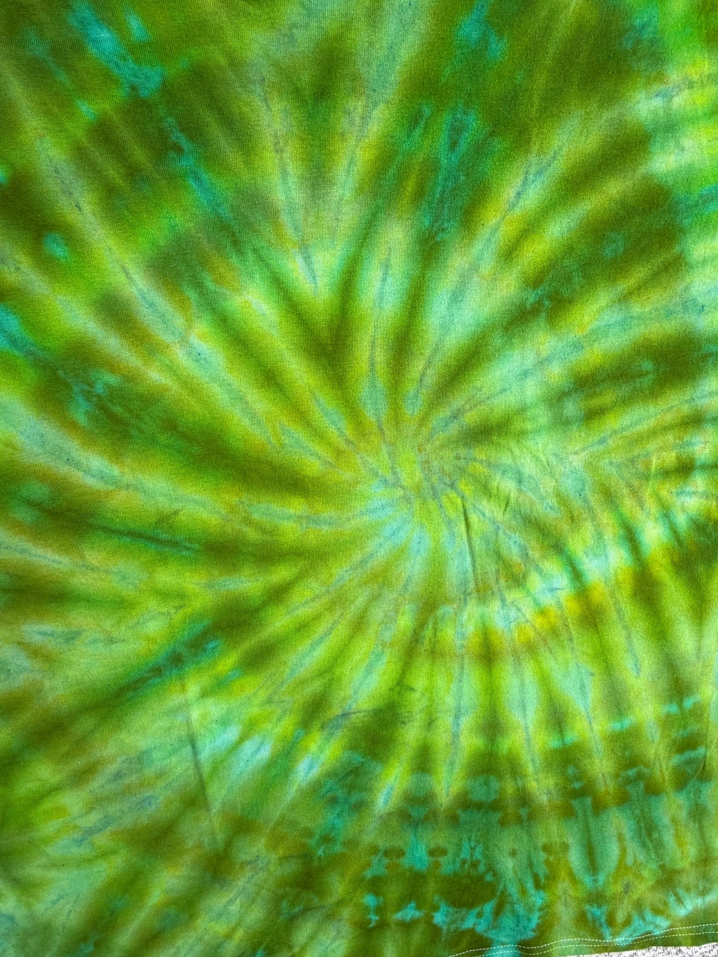 MHD Olive Green Lime Green Teal Spiral  Ice Dye Tie Dye Short Sleeve Shirt 100% Cotton Size XXL